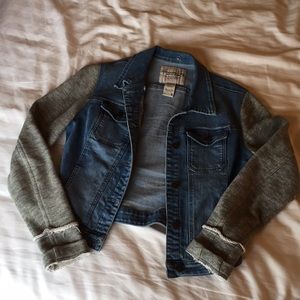 Denim jean jacket with grey sleeves
